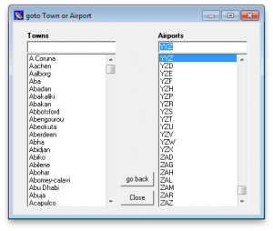 Select your nearest town, city or airport from one of the two columns.