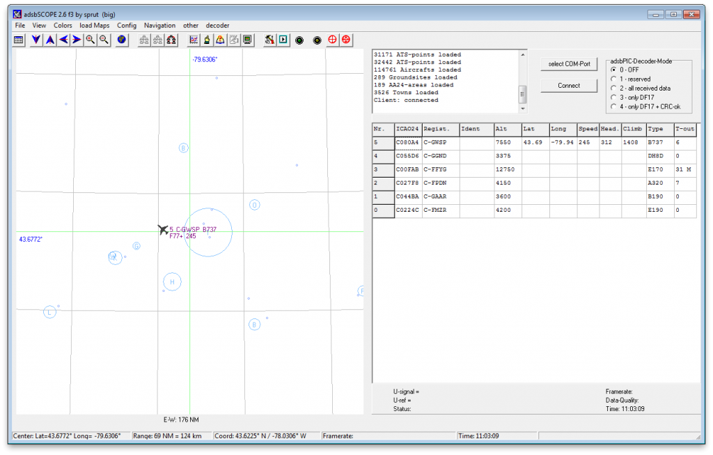 Success! ADSBScope is receiving data from the decoder software.